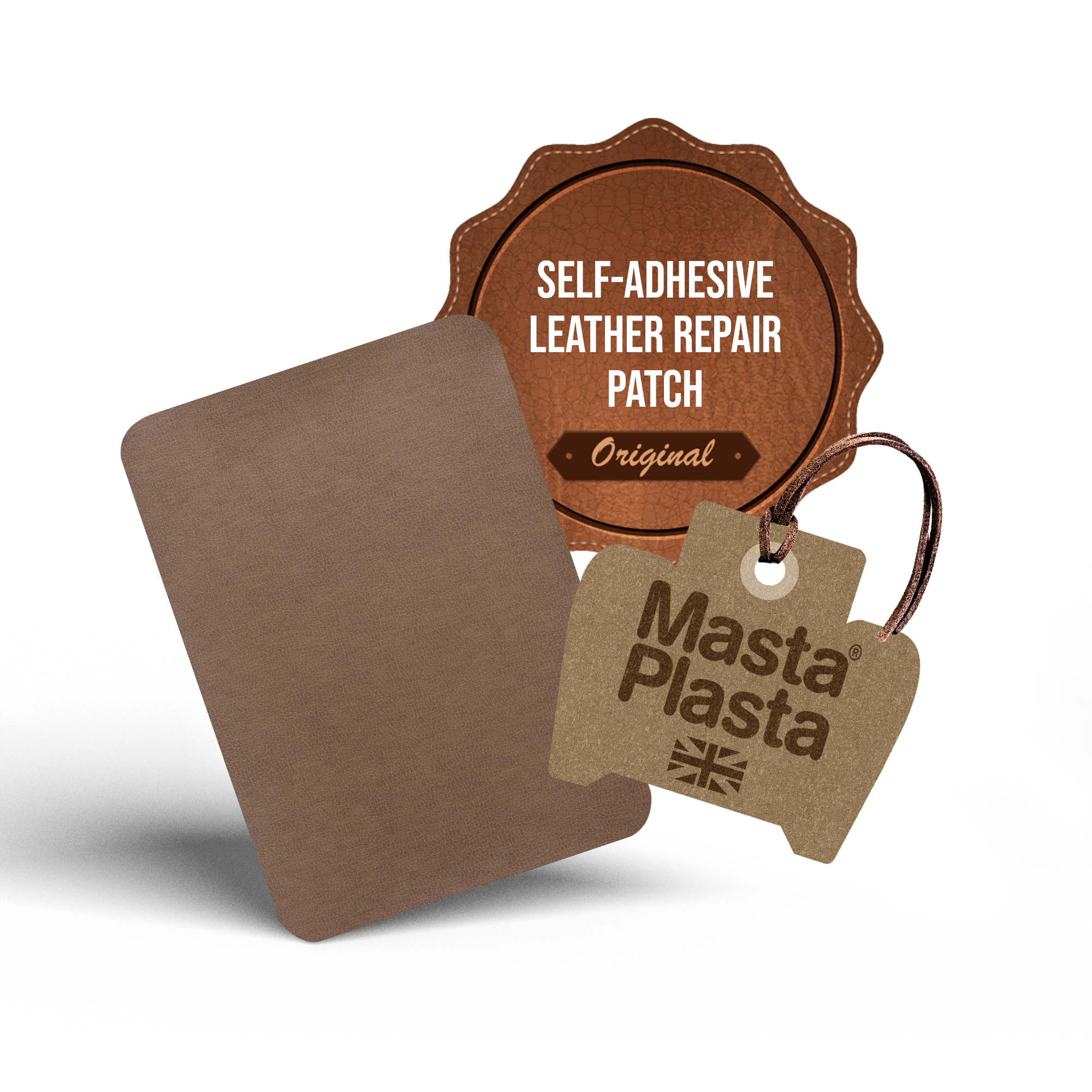 MastaPlasta Self-Adhesive Patch for Leather and Vinyl Repair, XL Plain, Tan 